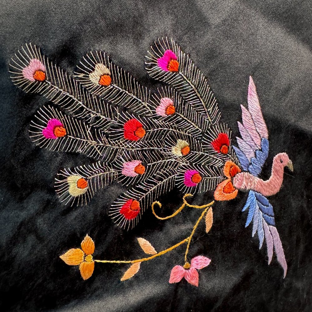 Vintage Embroidered Silk Kimono Jacket with Peacocks - Picture 10 of 13